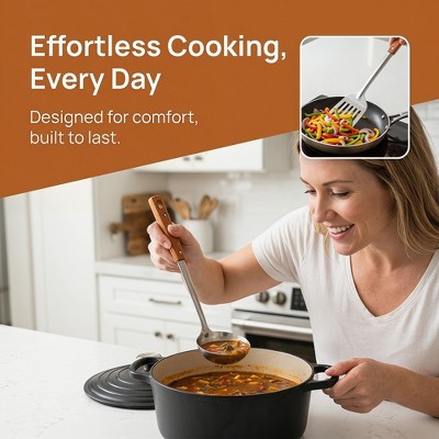 REGALWOVEN Stainless Steel Cooking Utensil Set Color Block Square Hole Kitchen Cooking Tools 4 Pcs Silver-Wood D — фото 2