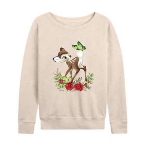 Women's - Disney - Christmas Botanical Butterfly Lightweight French Terry Wide Neck Long Sleeve Shirt - 1 of 4