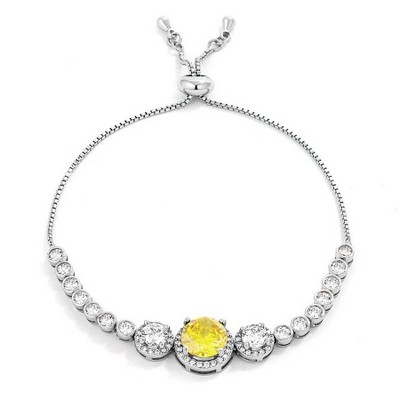 ShineHigh Adjustable Graduated CZ Bolo Style Tennis Bracelet for Women – 8.5-Inch Rhodium-Plated Slider Bracelet with Round-Cut Center Stone