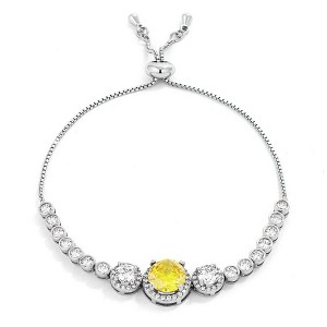 ShineHigh Adjustable Graduated CZ Bolo Style Tennis Bracelet for Women – 8.5-Inch Rhodium-Plated Slider Bracelet with Round-Cut Center Stone - 1 of 1