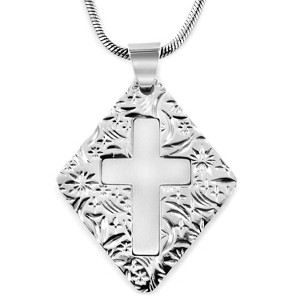 West Coast Jewelry Women's Cross Diamond-Shaped Stainless Steel Necklace - 24" - 1 of 4