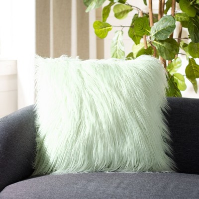 Mint Green Faux Fur Square Accent Pillow