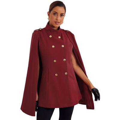 Allegra K Women's Winter Slit Sleeve Double Breasted Cloak Coat