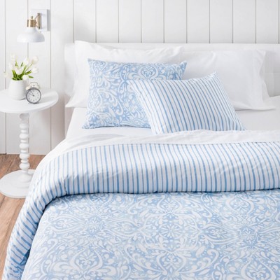 Full/Queen 3pc Avery Medallion Comforter Set Blue/White - Martha Stewart