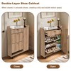 Shoe Storage Cabinet, Farmhouse Shoe Organizer with 2 Flip Drawers and 2 Drawers, Freestanding Narrow Shoe Rack Cabinet , Oak - 3 of 4