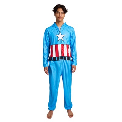 Marvel Comics Presents Captain America Adult Long Sleeve Hooded Cosplay Union Suit