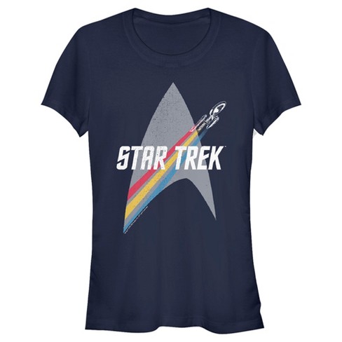 Juniors Womens Star Trek Enterprise Starfleet Rainbow Streak T-Shirt - Navy  Blue - 2X Large