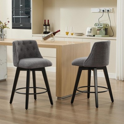 DSVIMOY Counter and Bar Stool Set 360 Degree Swivel Tufted Back Stools for Kitchen Island, Gray, 23.23"*18.9"*18.5"