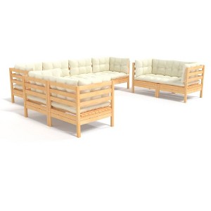 vidaXL 8-Piece Pinewood Patio Lounge Set with Cream Cushions - Outdoor Garden Sofa Modular Design - 1 of 4