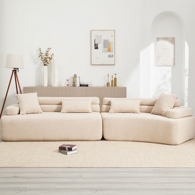 139"W 4-Seater Sectional Sofa Sleeper Sofa Bed with ARC Armrests, Double Backrests and Pillows, No Assembly Required-ModernLuxe