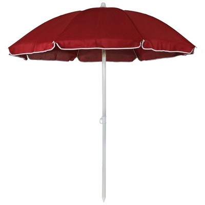 Sunnydaze Outdoor Travel Portable Beach Umbrella with Tilt Function and Push Open/Close Button - 5' - Red