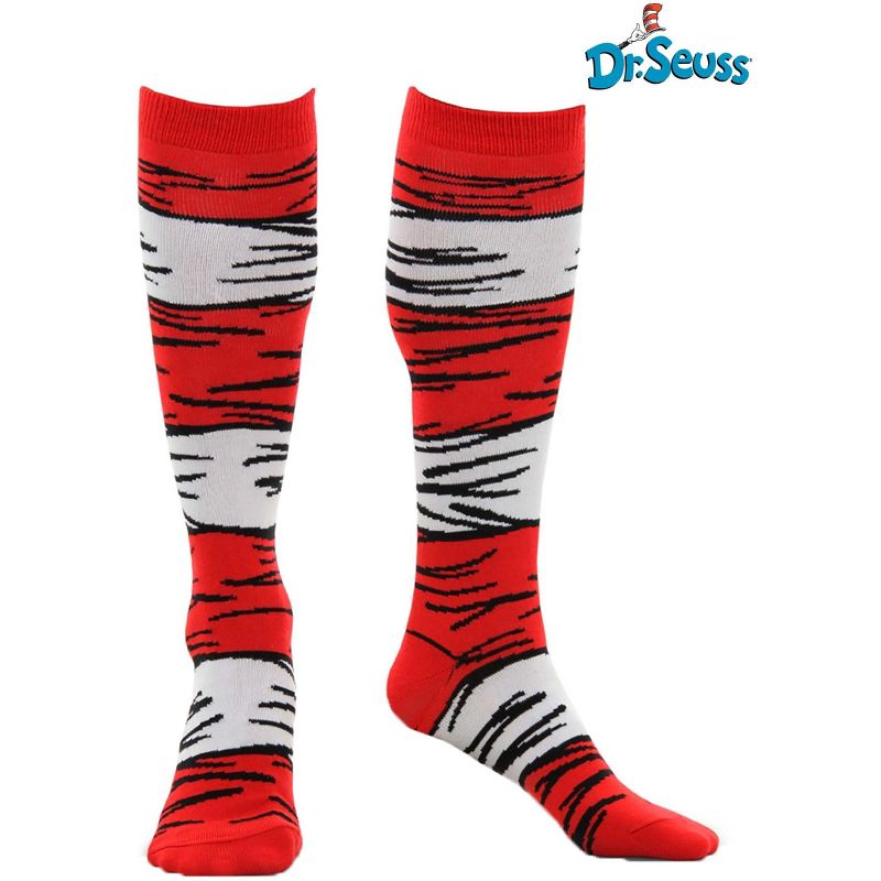 HalloweenCostumes.com One Size Fits Most  Dr. Seuss Cat in The Hat Striped Costume Socks for Kids., Black/Red/White, 2 of 5