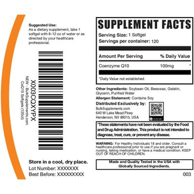 BulkSupplements Coenzyme (CoQ10) Softgels