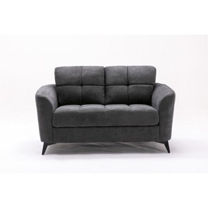 TiramisuBest 45" Dark Gray Loveseat with Solid Wood Frame, Espresso Arms, Full Foam Cushion for Living Room and Bedroom - 1 of 4