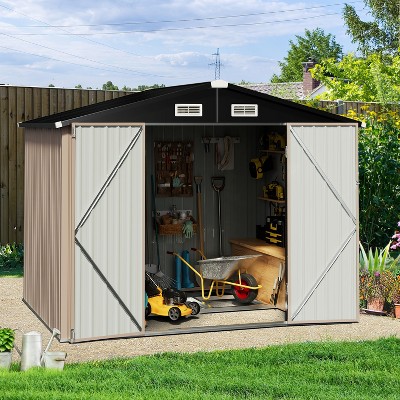 Aoxun 10 x 8 FT Metal Storage Shed with Lockable Door for Garden, Backyard and Lawn (73 sq. ft.), Brown