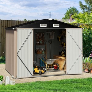 Aoxun 10 x 8 FT Metal Storage Shed with Lockable Door for Garden, Backyard and Lawn (73 sq. ft.), Brown - 1 of 4