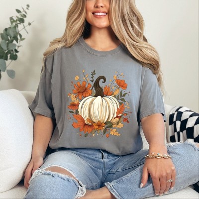 Simply Sage Market Fall Pumpkin Floral Garment Dyed Tee