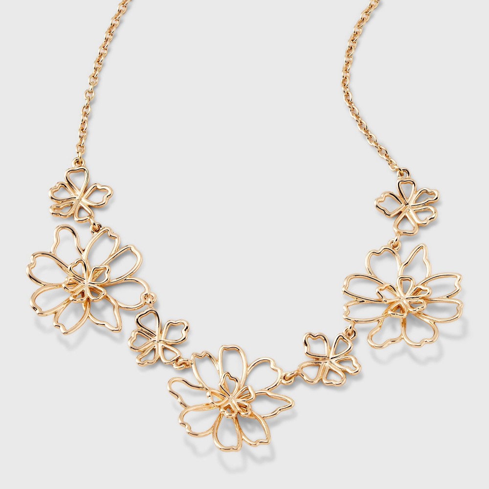 Gold Flowers Statement Necklace - A New Day™ Gold