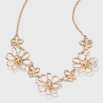 Gold Flowers Statement Necklace - A New Day™ Gold