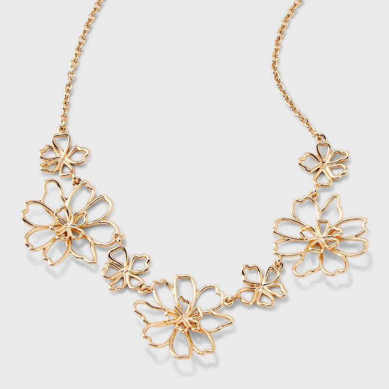 Gold Flowers Statement Necklace - A New Day&#8482; Gold, 1 of 7