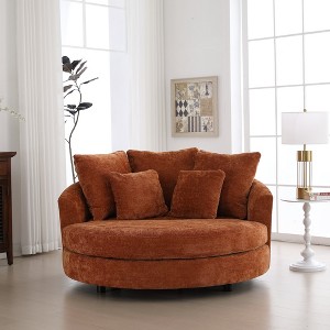 Hrinhom 59.8"W Slipcovered Barrel Sofa Chair,Modern Upholstered Chenille Accent Chair With 5 Pillows - 1 of 4