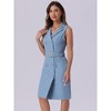 Allegra K Women's Sleeveless V Neck Notched Lapel Double Breasted Belted Work Office Dress - 2 of 4
