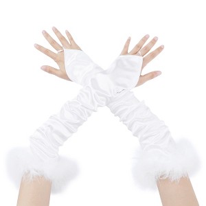 INSPIRE CHIC Women's Satin Hooked Finger Feather Fingerness Costplay Sleeves Gloves for Christmas Dance Party 1 Pair - 1 of 4