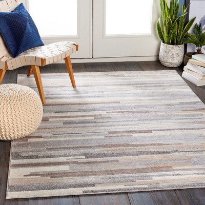 Modern Medium Gray and Tan Geometric Synthetic Area Rug, 6'7" x 9'