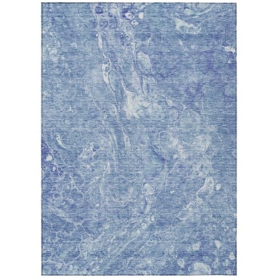 Sky Blue And Navy Blue Abstract Washable Indoor Outdoor Area Rug