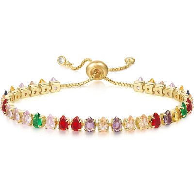 Tennis Bracelet for Women, 14K Gold Plated Cubic Zirconia Adjustable Slider Bracelets Trendy Jewelry Gift