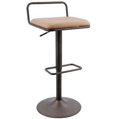 Contemporary Swivel Adjustable Barstool in Antique Brown Leather