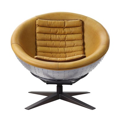 Turmeric Leather and Aluminum Barrel Accent Chair