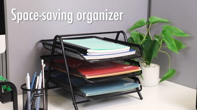 Black Steel Mesh 3-Tier Letter Tray Organizer