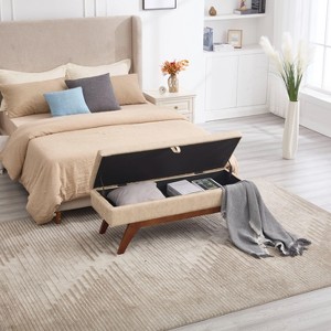 CAVINAS Rectangular Teddy Fabric Storage Ottoman Bench with Solid Wood Feet,Upholstered Storage Ottoman,Storage Benches for Living Room,Bedroom - 1 of 4