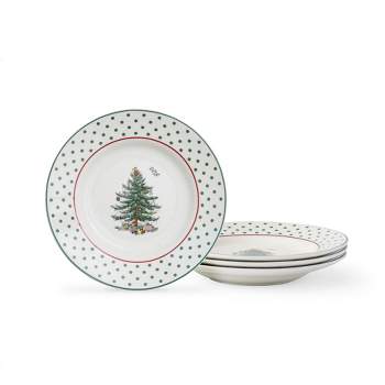 Spode Christmas Tree Polka Dot Tidbit Plates Set of 4, Dishwasher and Microwave Safe