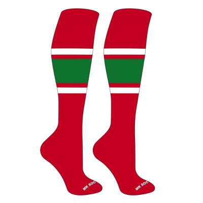 MK Socks Striped OTC Baseball, Softball, Football Socks (B) Red, White, Kelly Green