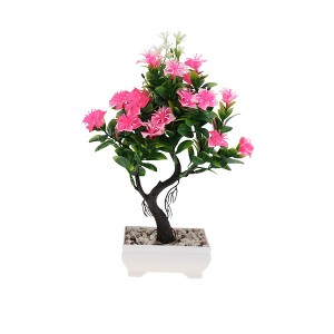 Unique Bargains Artificial Plants Rose-Adorned Welcome Pine Bonsai Plastic 3.94"x3.94"x10.63" 1 Pc - 1 of 4
