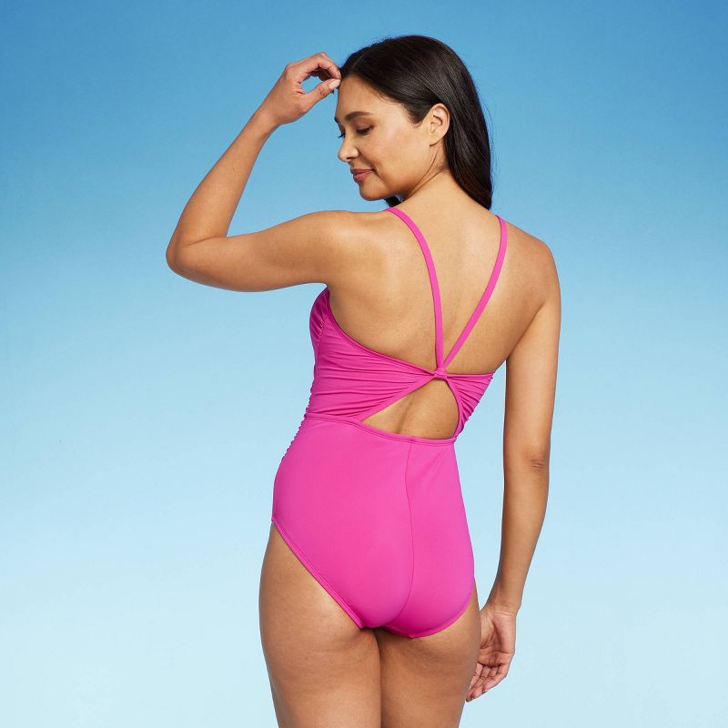 Women's Shirred Front Keyhole Back High Coverage One Piece Swimsuit with Tummy Control - Kona Sol™, 2 of 17