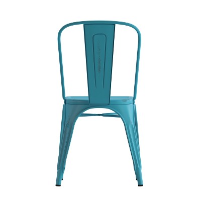 Blue Industrial Steel Armless Dining Chair with Tapered Legs