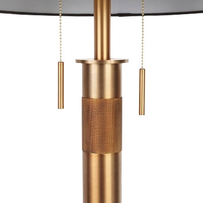 Trophy Industrial Antique Brass and Black Table Lamp with Linen Shade
