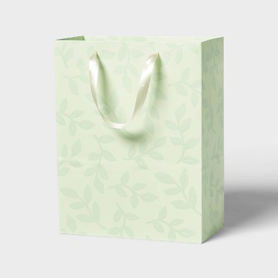 12.79"x9.91"x0.48" Green Leaf with Mirror Ink Large Gift Bag - Spritz™