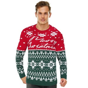 Clearlove Men's Christmas Sweater Long Sleeve Knit Pullover Holiday Print Crewneck Festive Ugly Xmas Party Sweatshirt - 1 of 4