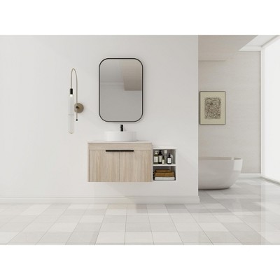 NicBex Floating Bathroom Vanity with 4 Styles Ceramic Basin,Bathroom Sink Vanity with Soft Close Doors,Bathroom Sink Cabinet for Bathroom,Oak
