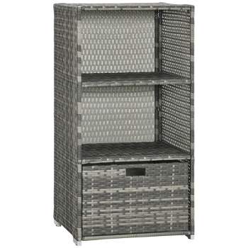 Outsunny Patio Wicker Pool Caddy, PE Rattan Storage Cabinet Holder, Outdoor Towel Rack for Pool for Space Saving Design