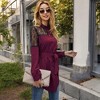 Anna-Kaci Women's Long Sleeve Button-Up Tunic Shirt with Lace Panels and Waist Tie - Small, Burgundy - 3 of 4
