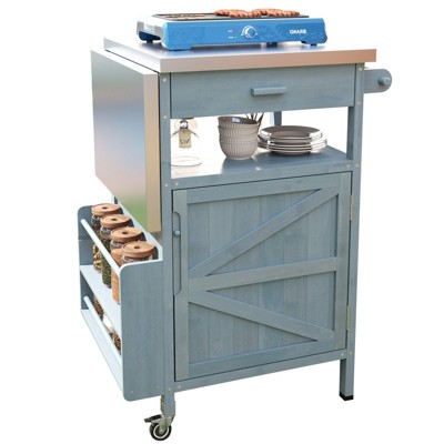 GlasFlength Decorative Storage Cabinets, Wood Frame, with Drawer, Grooved Sliding, Table with Hooks, Blue, 40.5"*21"*36.25"