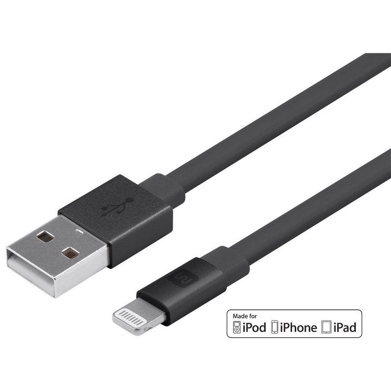 Monoprice Cabernet Series Apple MFi Certified Flat Lightning to USB Charge & Sync Cable - 4ft Black for iPhone X, 8, 8 Plus, 7, 7 Plus, 6, 6 Plus, 5S, 2 of 7