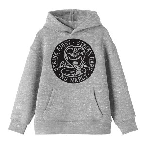 Cobra Kai Strike First Strike Hard Black Seal Long Sleeve Athletic Heather Youth Hooded Sweatshirt - 1 of 3