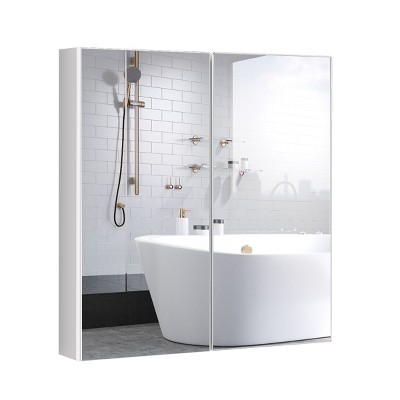 Costway Bathroom Cabinet Medicine Cabinet Wall Mount Double Door with Shelf and Mirror