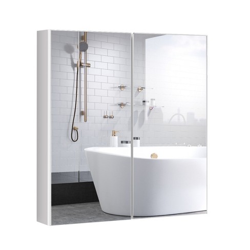 Costway Mirrored Medicine Cabinet Wall-mounted Bathroom Storage Organizer  W/shelf Grey : Target